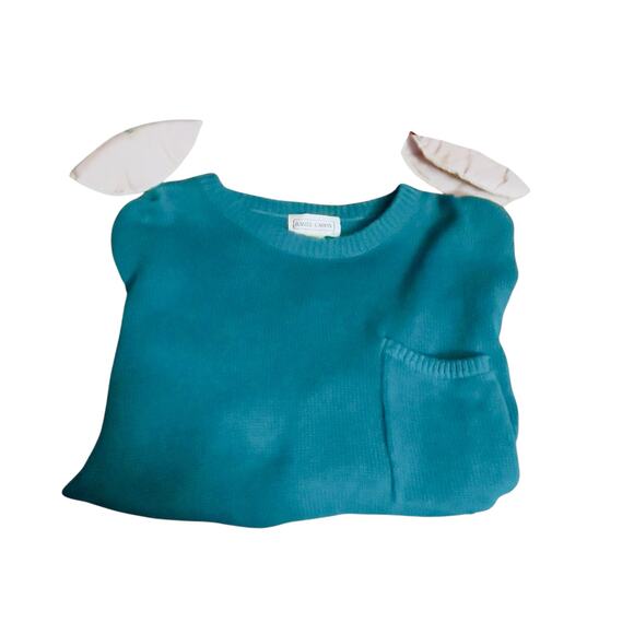 VTG 80s Small Daniel Caron Ramie Cotton Teal Green Crewneck Knit Sweater Pocket - Picture 10 of 14